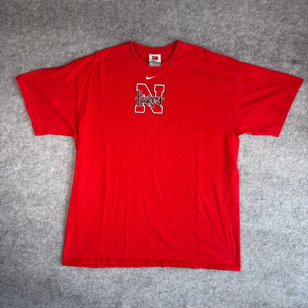 Vintage Nike Team Nebraska Huskers T Shirt Red Graphic XL NCAA Football 2000s